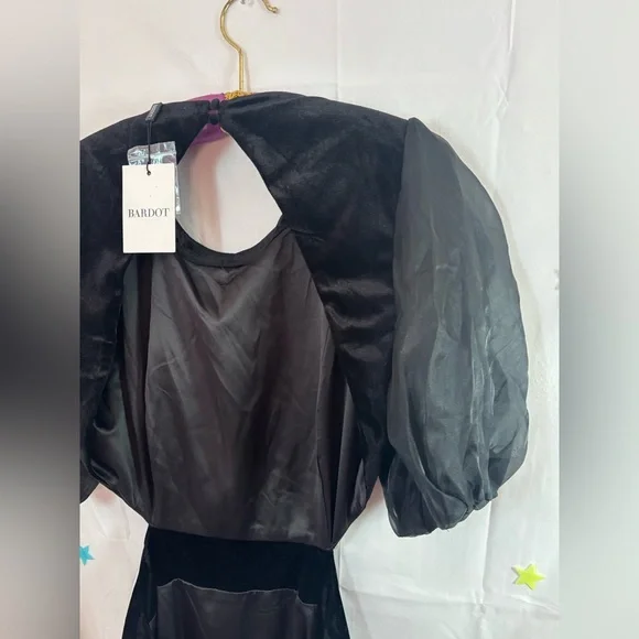 NWT Bardot Black Malina Velour Mini Dress with Cutouts and Puff Sleeves Size 12 - Picture 9 of 15